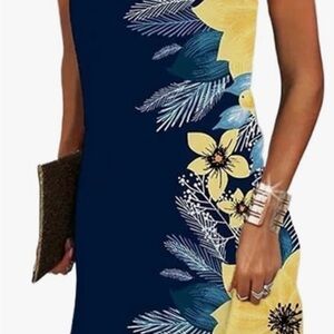 NWT Tropical Blue and Yellow Sleeveless Dress